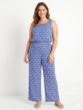 Talbots blue wide leg Jumpsuit with pockets Sz 16